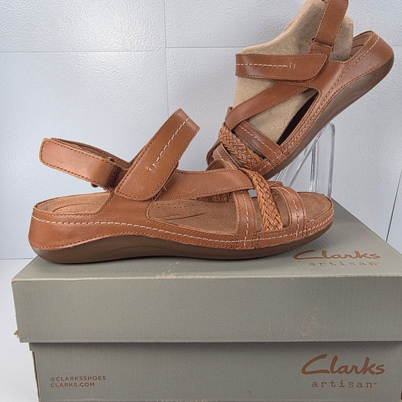 Clarks Artisan Cecily Strap Tan Combi Leather Wide Width Comfort Sandals 7.5W‎